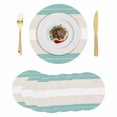thumbnail image 1 of Turquoise Beige Stripe Round 13 Inch Placemats Set of 6, Modern Art Horizontal Striped HeatResistant Non Slip Place Mats for Dining Table, Wipeable Braided Kitchen Table Mats for Housewarming, 1 of 9