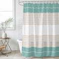 thumbnail image 1 of Turquoise Beige Stripe Small Stall Shower Curtain, Waterproof Shower Curtains for Bathroom, Modern Art Horizontal Striped Washable Fabric Cloth Bath Curtain for Bathtub with Hooks 36x72 Inches, 1 of 6