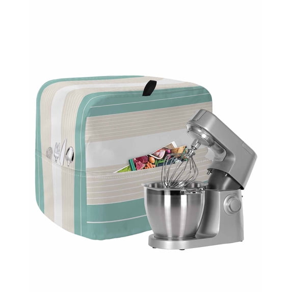 Turquoise Beige Stripe Stand Mixer Dust Cover with Storage Pocket & Handles,Modern Art Horizontal Striped Fits All Tilt Head & Bowl Lift Kitchen Appliance Cover Organizer Bag Accessories,4.5-5 Quart