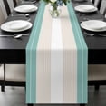 thumbnail image 1 of Turquoise Beige Stripe Table Runner 48 Inches Long, Modern Art Horizontal Striped Kitchen Coffee Dining Table Decoration for Home Party Birthday Wedding Home Decor 13x48 Inches, 1 of 8