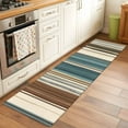 thumbnail image 1 of Turquoise Beige Striped 2x6 Kitchen Runner Rug, Modern Farmhouse Vertical Stripes Non-Skid Rubber Backing Large Rectangle Rugs - Living Room Bedroom Home Office, Indoor Floor Mat Carpets Washable Rug, 1 of 9