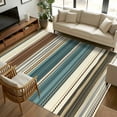 thumbnail image 1 of Turquoise Beige Striped 5x8 Area Rugs, Modern Farmhouse Vertical Stripes Non-Skid Rubber Backing Large Rectangle Rugs - Living Room Bedroom Home Office, Indoor Floor Mat Carpets Washable Rug, 1 of 9