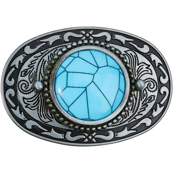 Oval Alloy Smooth Buckles Belt Fastener with Resin Imitation Synthetic Turquoise Antique Silver 60x87.5x22mm Hole: 40.5x17mm