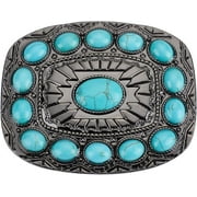 Turquoise Belt Buckle Western Vintage Medieval Buckles Style Fashion Square Turquoise Jewelry Punk Belt Fastener Accessory for Women Ladies Cowgirl Cowboy Girls Men