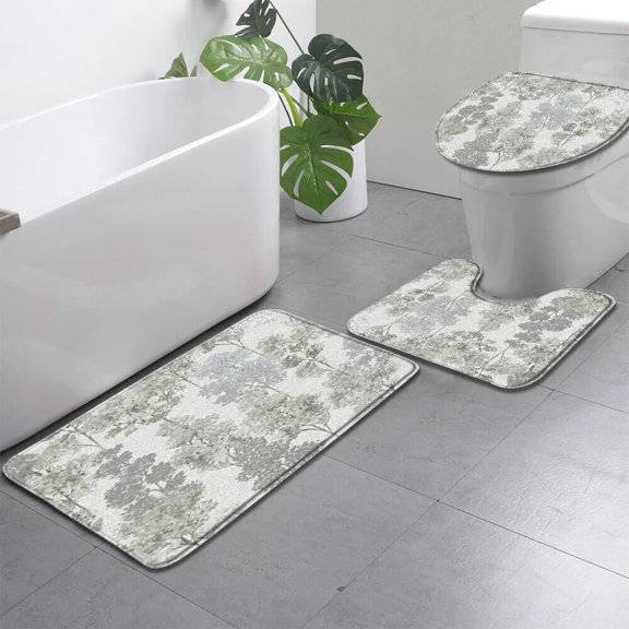 Turquoise Bird Peacock Feather Bath Mat 3pcs Set Watercolor Teal Non-Slip Absorbent Bathroom Rug Carpet Entrance Indoor Doormat