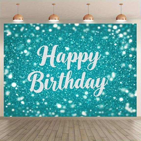 Turquoise Birthday Backdrop Teal Silver Happy Birthday Photography Background Glitter Bokeh 16th 18th 21st Birthday Party Decorations Banner Supplies Photo Booth Props