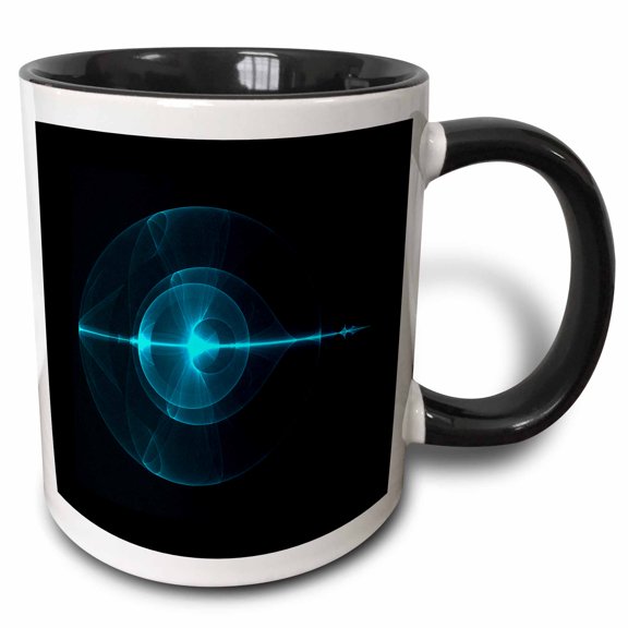 3drose, Turquoise Black Abstract Fractal Light Art, 15oz Two-tone Black Mug