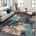 thumbnail image 1 of Turquoise Black Brown Area Rugs, Mottled Texture Abstract Design Carpet, Washable Non Slip Low Pile Rug for Living Room Bedroom Dining Room Farmhouse Decor Mat 5x8ft, 1 of 5