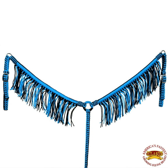 Turquoise Black Horse Breast Collar Flat Braided Paracord Fringes Hilason