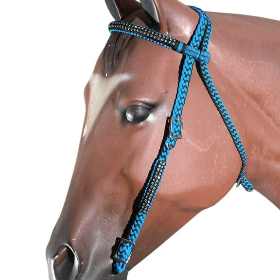 Turquoise Black Horse Bridle Headstall Braided Paracord Crystal Hilason