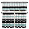 thumbnail image 1 of Turquoise Black Stripe Kitchen Curtains Sets for Windows 36 Inch Length, Modern Abstract Coarse Striped Rod Pocket Window Treatments Tier Curtains and Valances Set for Bedroom/Bathroom, 1 of 8