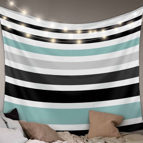 Turquoise Black Stripe Large Tapestry for Bedroom Wall Hanging Tapestry,Modern Abstract Coarse Striped Ceiling Backdrop Tapestries Poster Blanket Wall Decor for Teens Room Living Room Dorm 86" x 104"