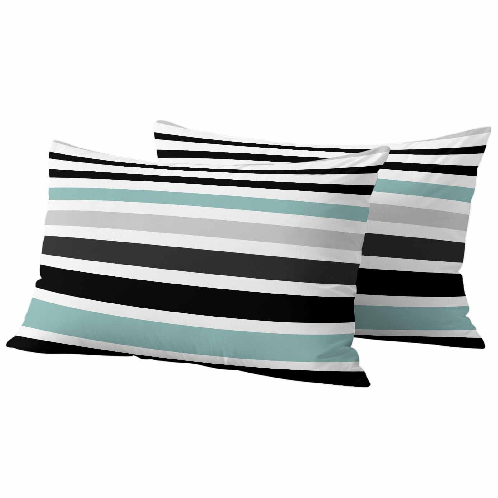 Turquoise Black Stripe Outdoor Waterproof Pillow Covers, Modern Abstract Coarse Striped Decorative Rectangle Throw Pillowcase Sofa Cushion Sham for Patio/Couch/Chair, 20"x12" 2 Pack
