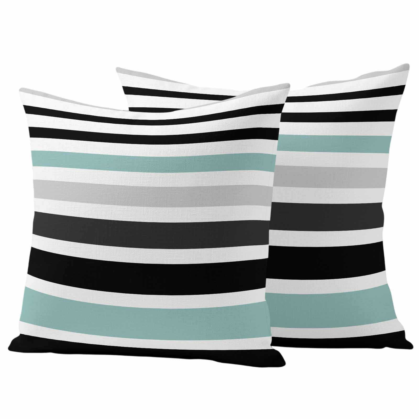 Turquoise Black Stripe Outdoor Waterproof Pillow Covers, Modern Abstract Coarse Striped Decorative Square Throw Pillowcase Sofa Cushion Sham for Patio/Couch/Chair, 18"x18" 2 Pack