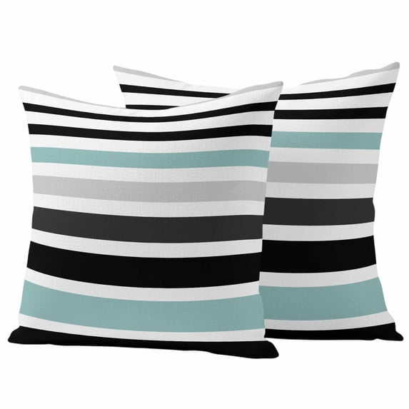 Turquoise Black Stripe Outdoor Waterproof Pillow Covers, Modern Abstract Coarse Striped Decorative Square Throw Pillowcase Sofa Cushion Sham for Patio/Couch/Chair, 16"x16" 2 Pack