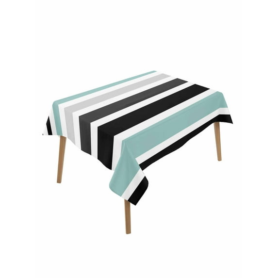 Turquoise Black Stripe Table Cloth, Modern Abstract Coarse Striped Waterproof Tablecloth for Rectangle Tables, Reusable Washable Fabric Table Cover for Restaurant Kitchen Dining Tables 60"x102"