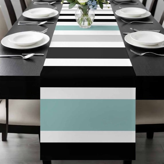 Turquoise Black Stripe Table Runner 90 Inches Long, Modern Abstract Coarse Striped Kitchen Coffee Dining Table Decoration for Home Party Birthday Wedding Home Decor 13x90 Inches