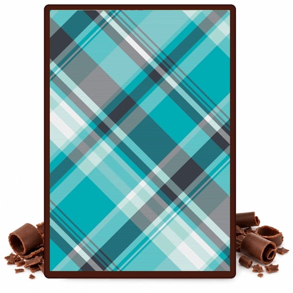 Turquoise Black White Tartan Plaid Pattern Edible Chocolate Transfer Sheet, by TNCT. (1 Count)