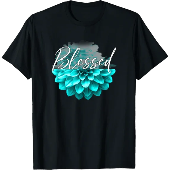 Turquoise Blessed Flower Graphic Design T-Shirt Size S-5XL
