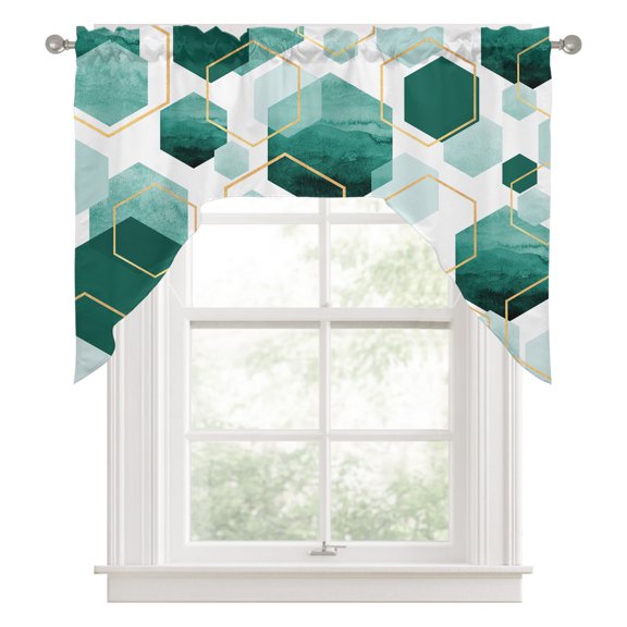 Turquoise Blocks Swag Valance for Windows, Modern Art Yellow Line Decor Swag Curtains Valances for Small Window Treatment Rod Pocket for Kitchen Bathroom 1 Panel 56x36in