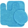 thumbnail image 1 of Turquoise Blue 3 pieces bathroom rug Non-Slip Set bath mats super soft plush with toilet lid cover #6, 1 of 3