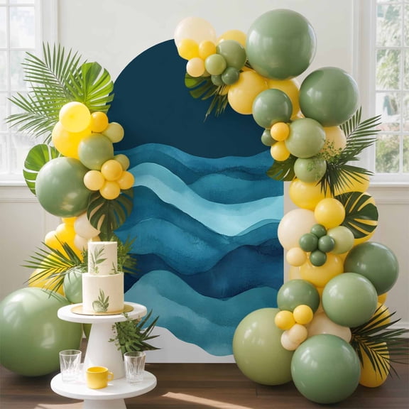 Turquoise Blue Arch Backdrop Cover, 6.6FT, Water Ripple Abstract Gradient Waves Modern Spandex Arch Covers Double-Sided Backdrop for Wedding Birthday Party Photo Background Decoration