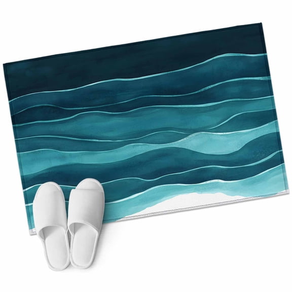 Turquoise Blue Area Rug 2x3ft Gradient Ocean Waves Abstract Water Ripple Non-Slip Washable Square Rugs Soft Felt Indoor Floor Mat for Bedroom Kitchen Living Room Bathroom