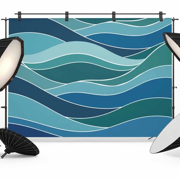 Turquoise Blue Backdrop for Photoshoot,Photography Photo Studio Background Wall Backdrop,Green Gradient Abstract Wave Stripes Back Drop Banner Panel for Portraits Wedding Party Live Streaming 7x5Ft