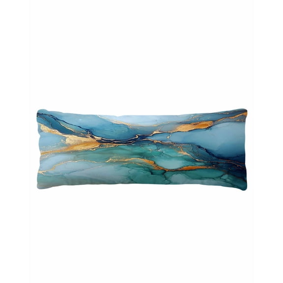 Turquoise Blue Body Pillow Cover 20 x 54 Inch Decorative Pillow Cover Modern Teal Gold Marble Textured Lumbar Pillowcase Seasonal Rectangle Cushion Case for Couch Sofa Bed Living Room