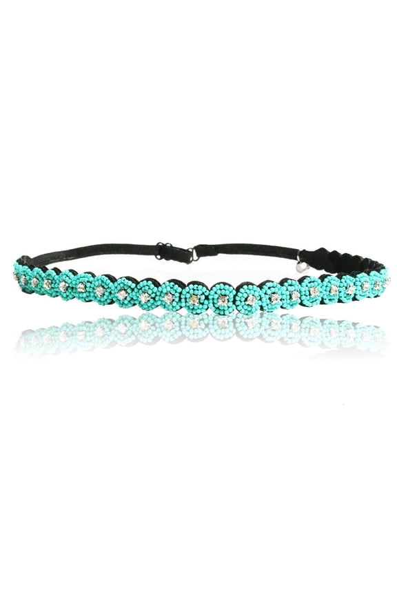 Turquoise Blue Bridesmaid Bridal Wedding Rhinestone Scallop Beaded Headband/Adjustable Elastic Stretch Band/Bridesmaid Hair Style Guide