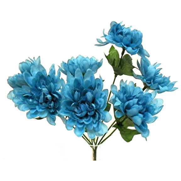 Turquoise Blue Decorative Mum 13in Artificial Polysilk Faux Fake Flower Bush for Craft Home Garden Outdoor Bouquet Arrangement Ceremony Wedding Arch Floral Wall Aisle Decor (Aqua, One Dozen)