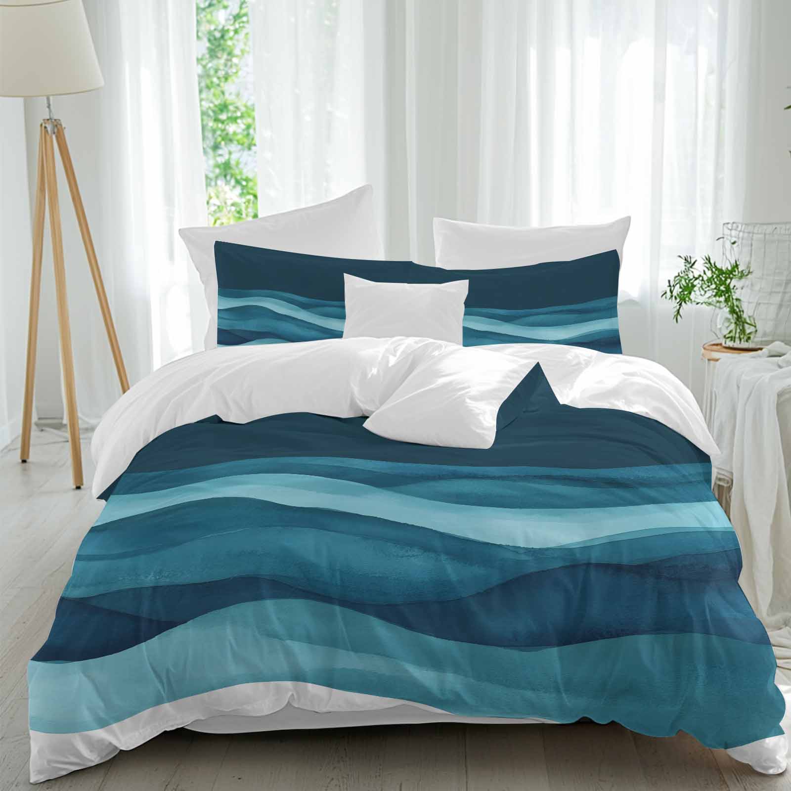 Turquoise Blue Duvet Cover Set Full Size Water Ripple Abstract Gradient ...
