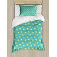 thumbnail image 1 of Turquoise Blue Duvet Cover Set, Repeating Tropic Fish Pattern on Thin Line Waves, Decorative 2 Piece Bedding Set with 1 Pillow Shams, Twin Size, Mustard Turquoise, by Ambesonne, 1 of 3