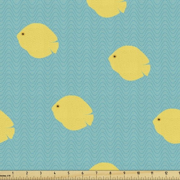 Ambesonne Turquoise Blue Fabric by the Yard Upholstery, Tropic Fish, 5 Yards, Mustard Turquoise