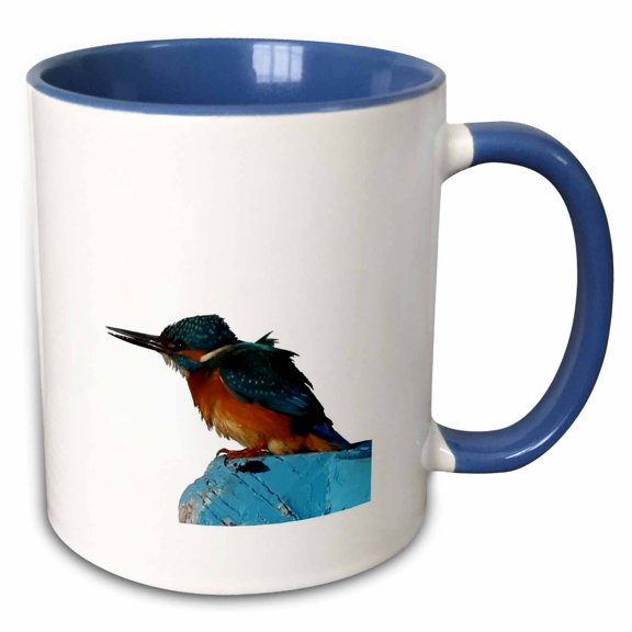 3drose, Turquoise Blue Fishing Bird Vector Art, 11oz Two-tone Blue Mug