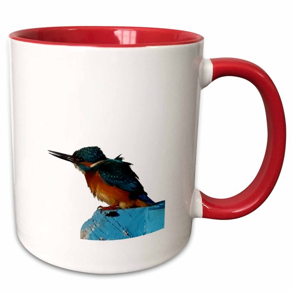 3drose, Turquoise Blue Fishing Bird Vector Art, 11oz Two-tone Red Mug