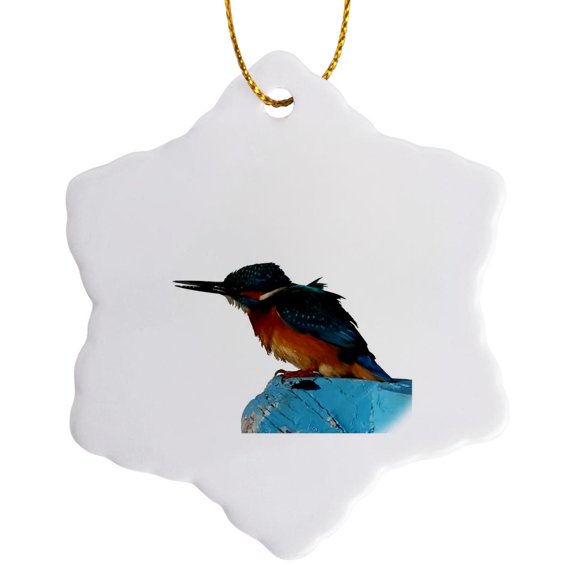 3drose, Turquoise Blue Fishing Bird Vector Art, 3 inch Snowflake Porcelain Ornament