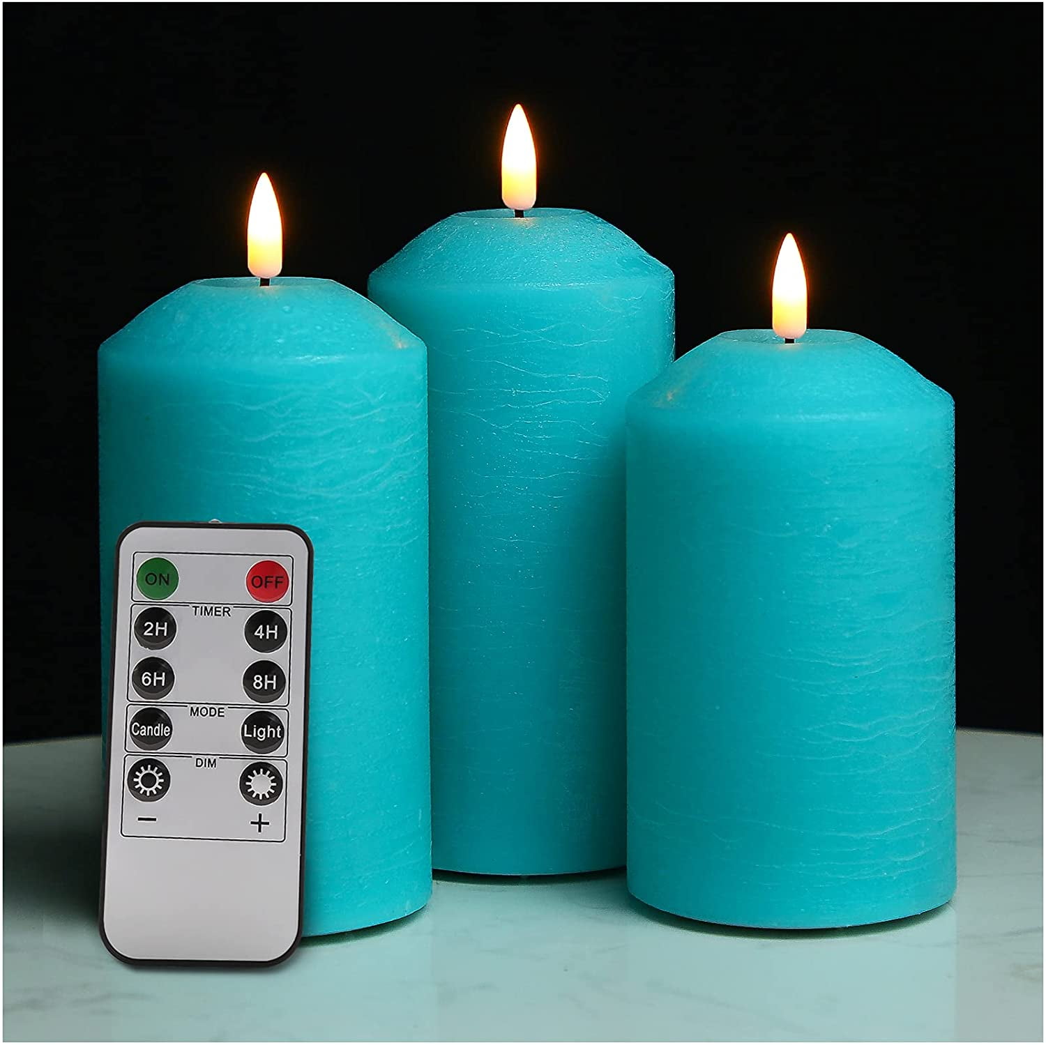 Turquoise Blue Flameless Pillar Candles with Remote Set of 4 LED Decorative Candles