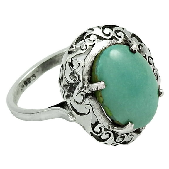 Turquoise Blue Gemstone December Birthstone Ring For Women, Promise Ring, Best Friendship Gift, Organic Ring, Bohemian Initial Ring, Silver Oxidized Ring (turquoise, Size 8.5)