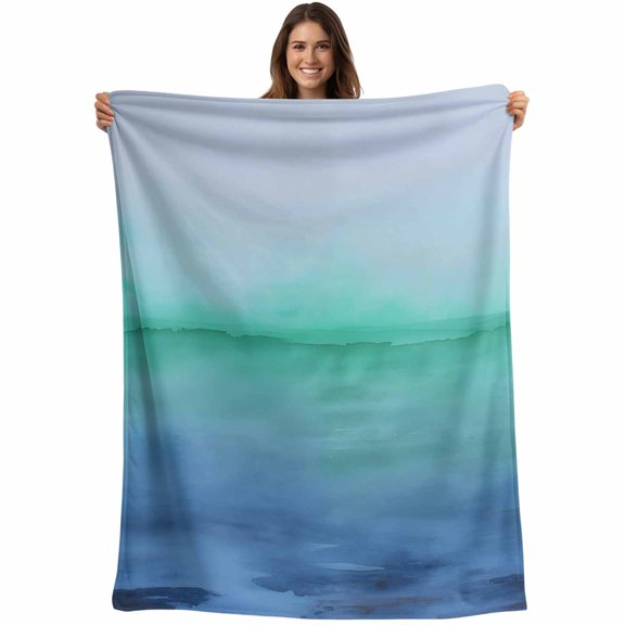 Turquoise Blue Gray Blanket Soft Cozy Warm Throw Blanket for Couch, Plush Fuzzy Flannel Fleece Blankets for Sofa, Vintage Minimalist Ombre Abstract Bed Blankets Lightweight Gifts for Women, 40"x50"