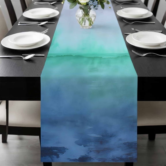Turquoise Blue Gray Table Runner 36 Inches Long, Vintage Minimalist Ombre Abstract Kitchen Coffee Dining Table Decoration for Home Party Birthday Wedding Home Decor 13x36 Inches
