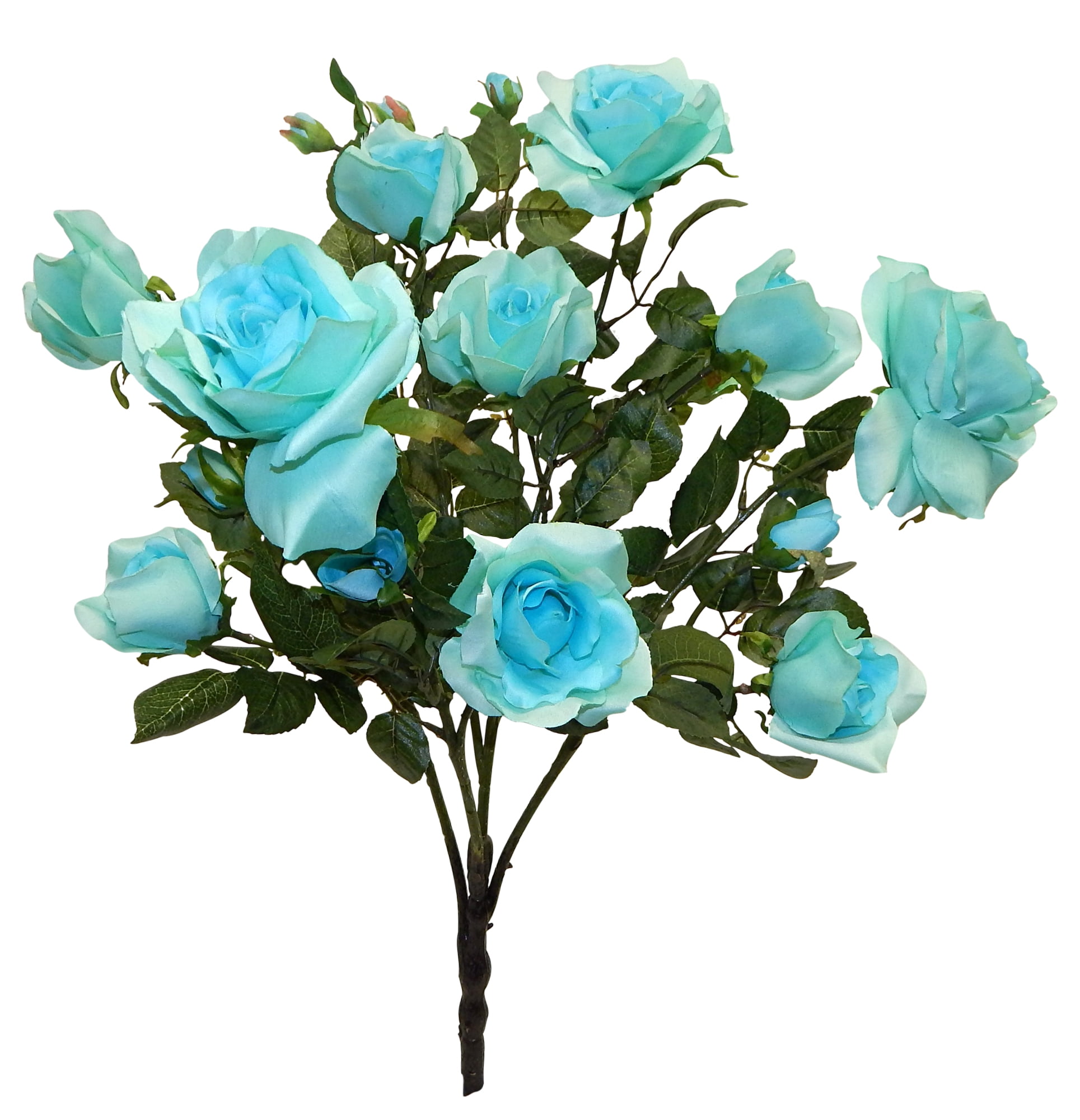 Turquoise Blue Hybrid Tea Rose with Buds 27in Artificial Polysilk Faux
