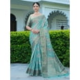 thumbnail image 1 of Turquoise Blue & Lavender Chevron Woven Design Zari Banarasi Saree - 23566332, 1 of 6