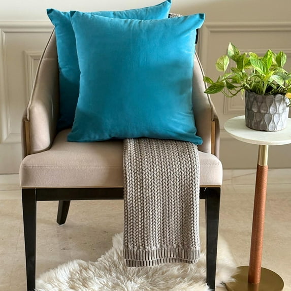 Turquoise Blue Luxury Throw Pillow Covers 12"x12" | Pack of 2 Modern Plain Velvet Cushion Cover | Solid Color Pillowcases for Couch, Sofa Bedroom & Living Room, Modern Home Décor - Turquoise Velvet