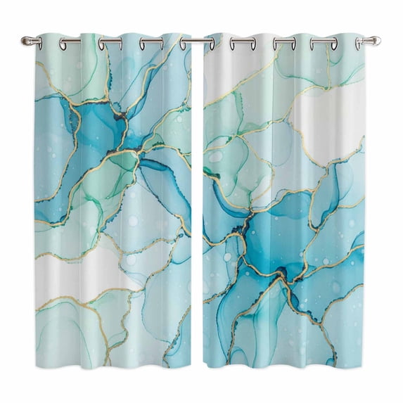 Turquoise Blue Marble Kitchen Curtains Window Panels, Modern Abstract Art Cracks Insulated Window Treatment Curtain, Grommet Curtains for Bedroom/Living Room/Bathroom, 2 Piece 52"Wx84"L
