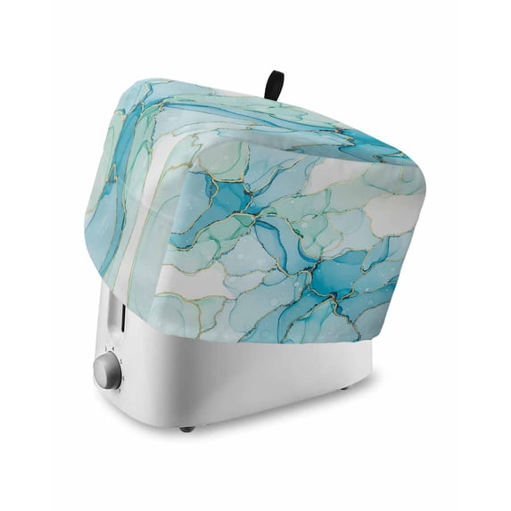 Turquoise Blue Marble Toaster Cover 4 Slice, Large Kitchen Appliance Covers, Modern Abstract Art Cracks Toaster Oven Cover with Loop, Bread Machine Cover Polyester Dust Cover Protection