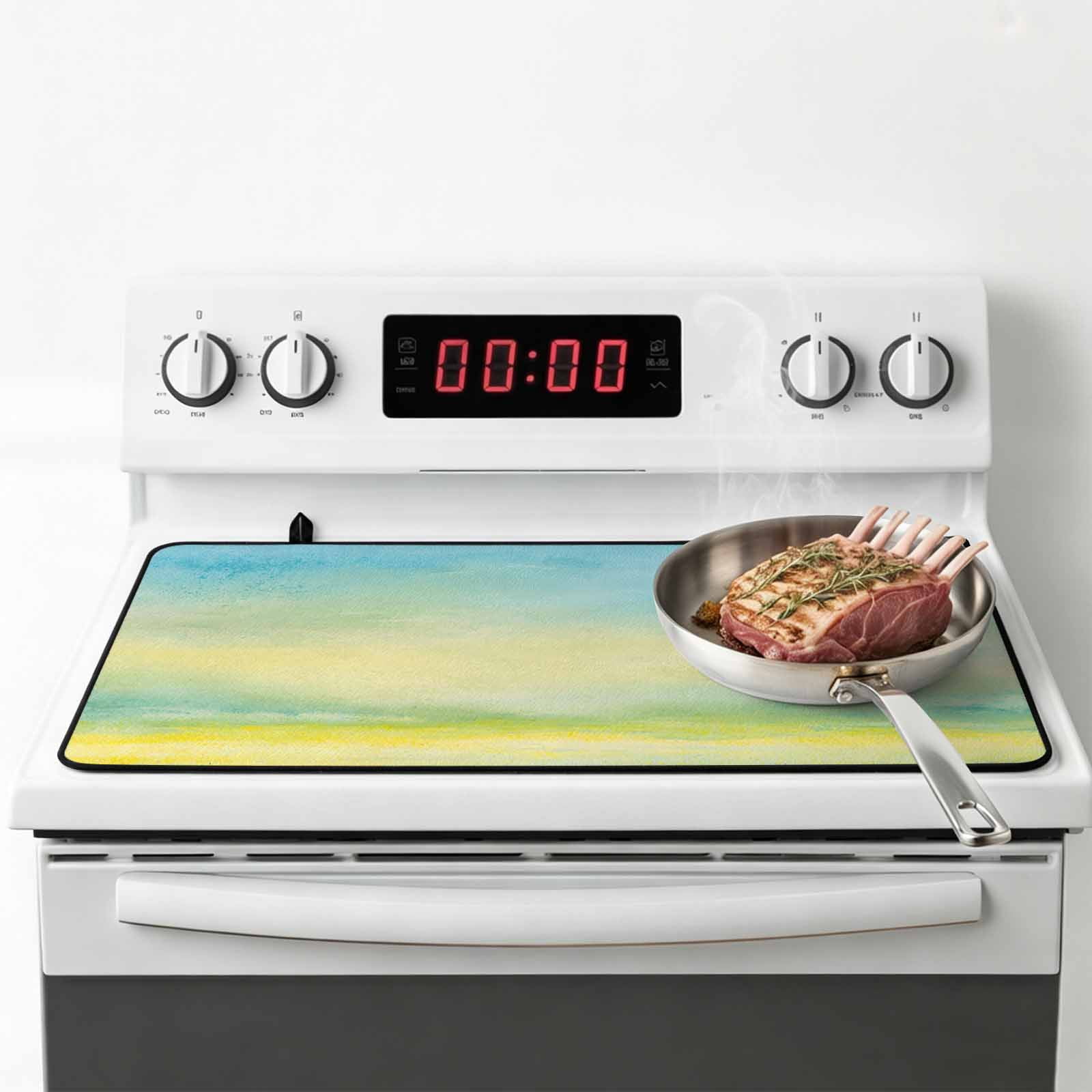 Turquoise Blue Ombre Stove Top Cover for Electric Stove, Heat-proof & Non Slip Glass Top Stove Cover Protector, Abstract Modern Art Oil Painting Kitchen Flat Cooktop Rubber Mat 24x21 Inches