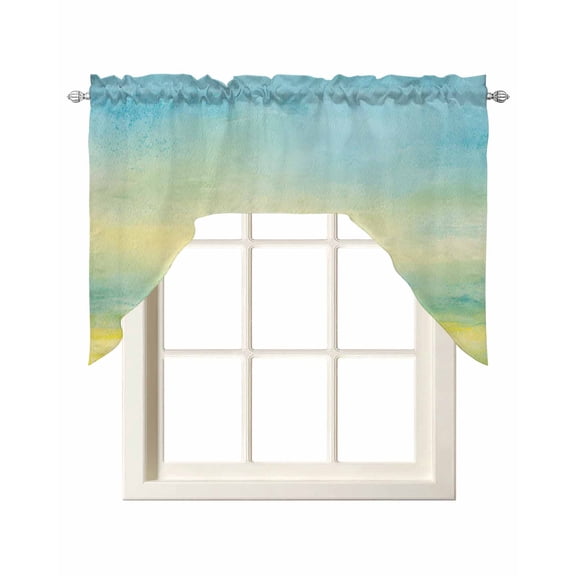 Turquoise Blue Ombre Swag Valances for Windows, Small Curtains Drapes, Abstract Modern Art Oil Painting Kitchen Window Curtains Over Sink Window Treatment Valance for Bedroom/Bathroom 56"x36"