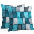 thumbnail image 1 of Turquoise Blue Outdoor Pillow Covers Pack of 2 Vintage Ombre Grey Geometric Street Art Waterproof Throw Pillow Covers Decorative Cushion Cases for Patio Garden Tent Balcony Couch 20x20 inch, 1 of 8