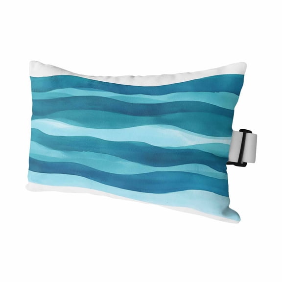 Turquoise Blue Outdoor Pillows for Chaise Lounge Chair Waterproof Lumbar Pillows with Insert&Adjustable Strap Beach Headrest Pillow Abstract Beach Wave Geometric Striped Pillow for Patio Pool 11"x16"
